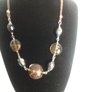 Glass Bead Polished Stone Leather Chain  Necklace Adjustable Beach BOHO Hippie